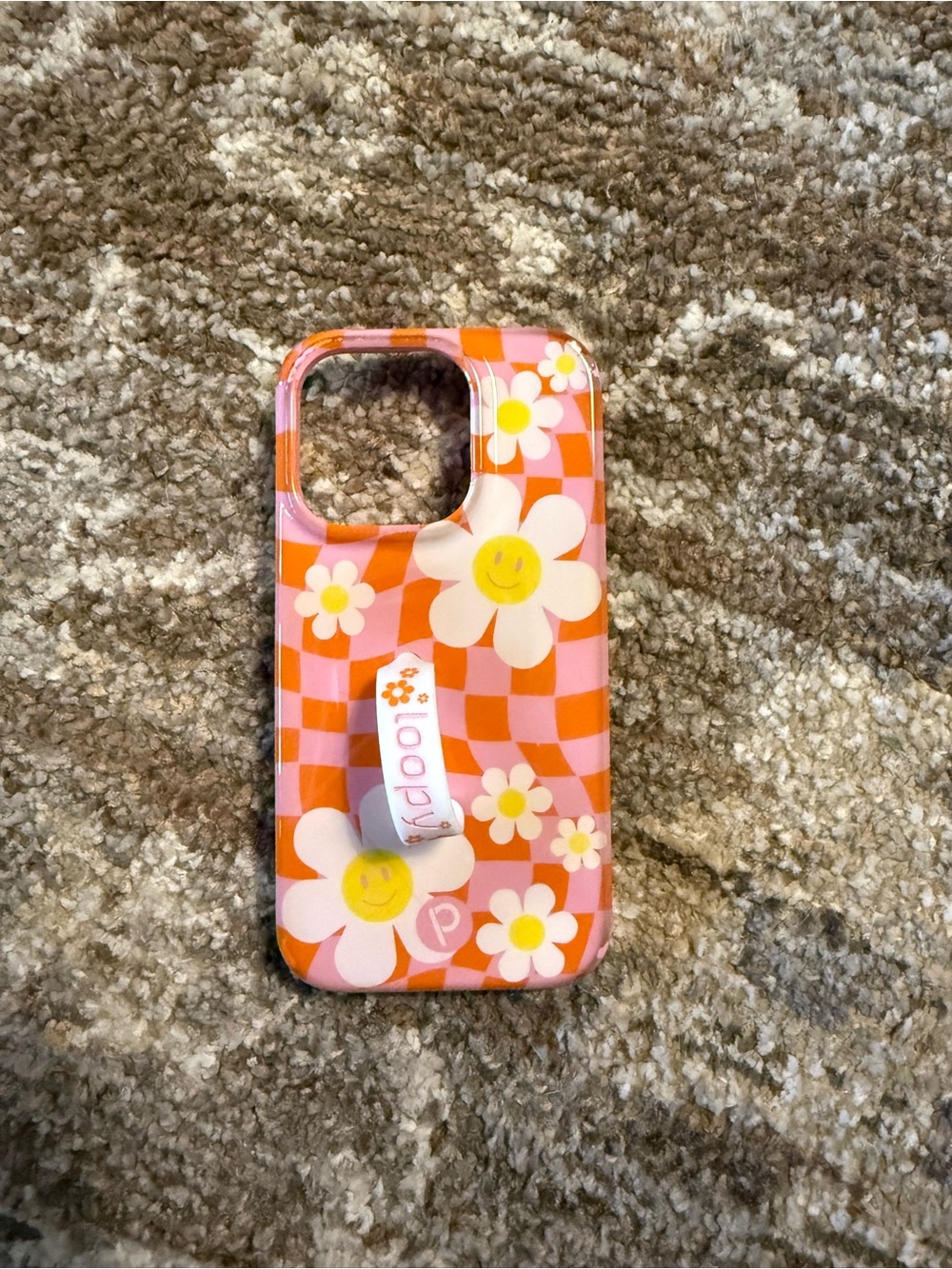 Floral Smile Pink & Orange Phone Case with Built-in Grip iPhone 14 Pro